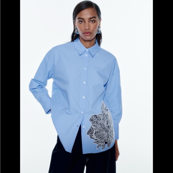 EMBROIDERED FLOWER POPLIN SHIRT - Picture 3 of 11